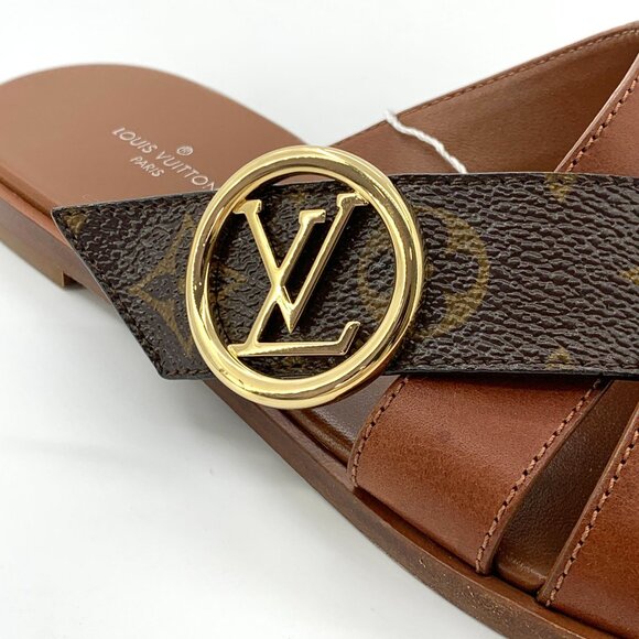 Louis Vuitton Womens Brown Monogram Slide Sandals With Gold LV Logo Size 36 - Picture 3 of 9